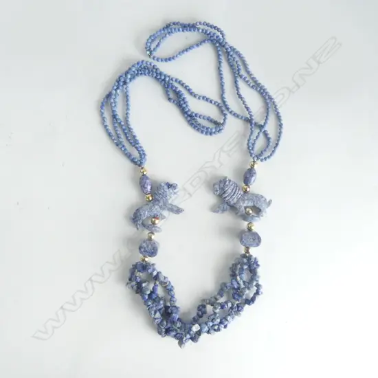 PALE BLUE GEM STONE  LGE SATOUR NECKLACE NO CLASP