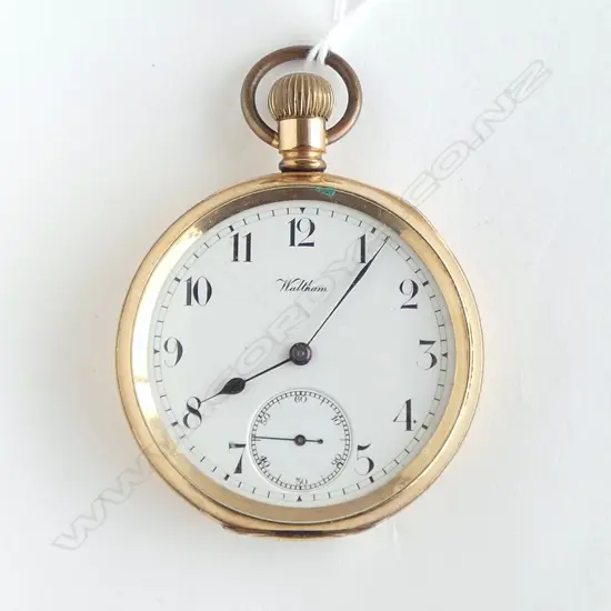 early 20thC Waltham open face POCKET WATCH in Dennison gold plate cased - running