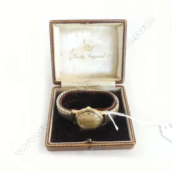 1950's 9ct GOLD 'SKITHS IMPERIAL' English GENT'S WRISTWATCH in original box. Presentation engraved. 19 jewel Running