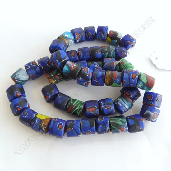 BLUE MILLEFIORI GLASS BEAD NECKLACE & BRACELET