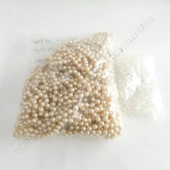 BAG of UNSTRUNG CRYSTAL FACETED BEADS & ASSTD. SIMULATED PEARL NECKLACES some w clasps