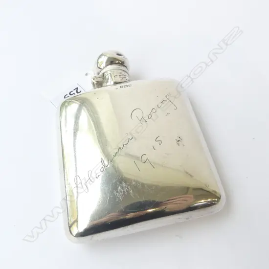 SILVER HIP FLASK Birmingham 1917 named & dated 118gms