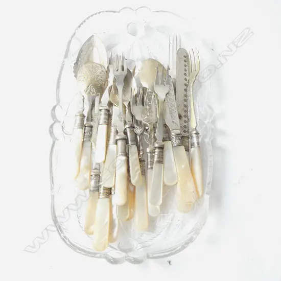 20PCS ANTIQUE MOTHER OF PEARL CUTLERY SERVING FORKS, SPOONS, KNIVES 