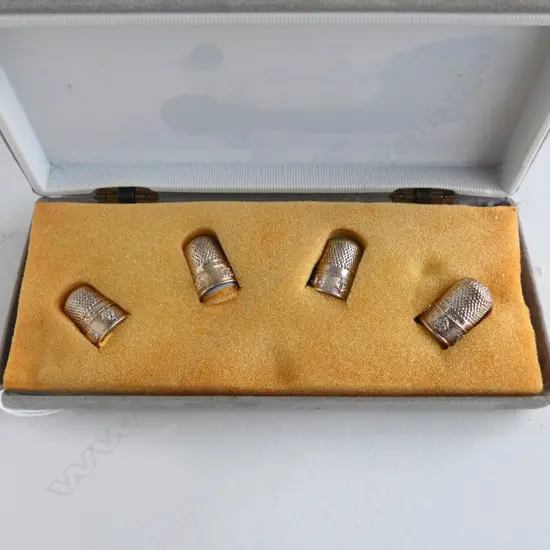 SET 4 BRITISH HALLMARKED SILVER THIMBLES IN BOX 4 different GB Assay Office Hallmarks