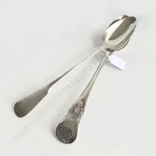 2 STG SILVER PIE SPOONS; KINGS HEAD PATTERN LONDON 1824 + LONDON 1814, 276gms