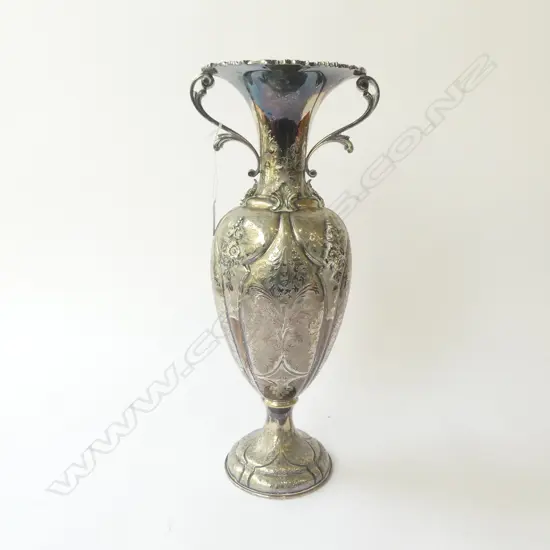 LARGE ORNATE SILVER PLATED VASE H.420mm