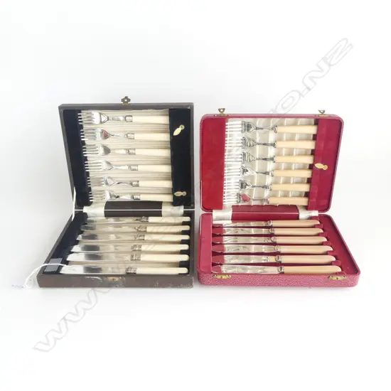 2 CASED IVORINE 'BONE' HANDLED CUTLERY SETS OF 12 EACH