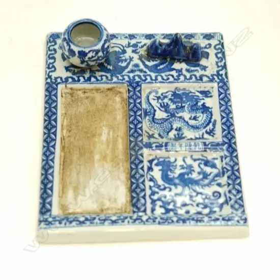 A Chinese Blue and White Dragon scholars desk stand L.180mm-John Perry Collections