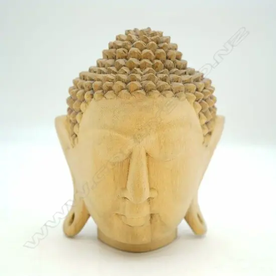 A Chinese Wooden Buddha Head H.215mm-John Perry Collections