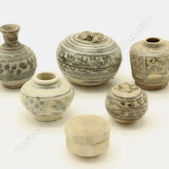 An old Group of Six Chinese Ming Dynasty style Blue and White Small Jars-John Perry Collections