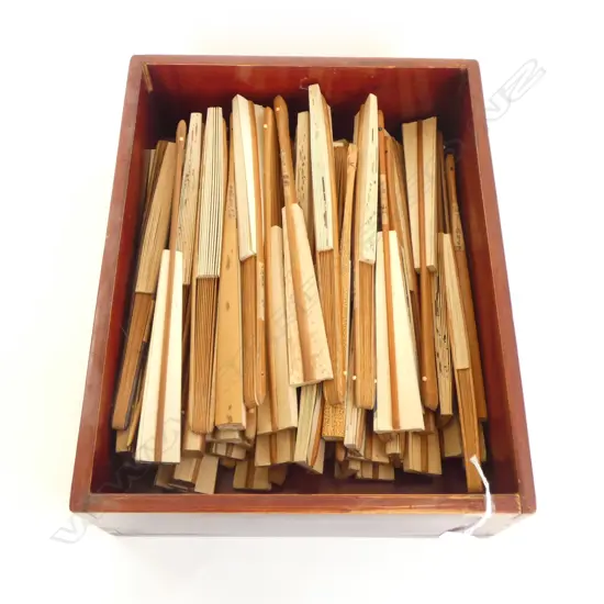 BOX OF VINTAGE JAPANESE hand painted FANS some faulted