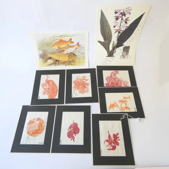 7 SIGNED PRINTS w. 14 BOOK PLATES OF PLANTS & FISH 380x280mm