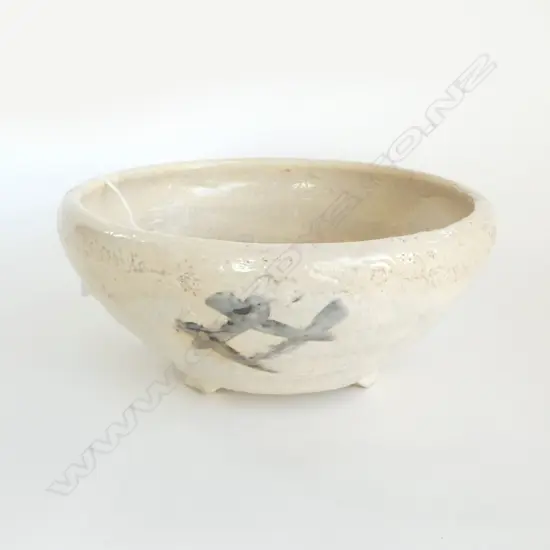 VINTAGE JAPANESE SHINO GLAZED POTTERY BOWL Dia.272mm LARGE CRACK