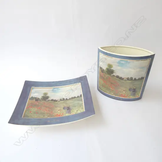 2 PCS GOEBEL 'CLAUDE MONET' LDT ED. SET 115/1000; VASE H.230x220mm & FOOTED DISH, L.310x260mm
