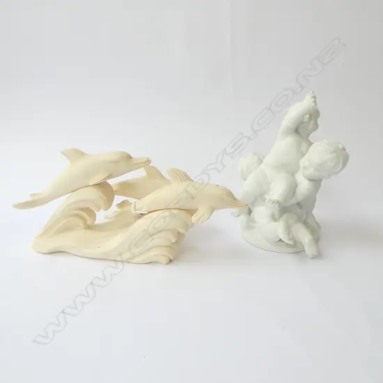 PARIAN WARE CHERUB FIGURE GROUP + DOLPHIN GROUP by A. GIANNELLI W.300mm