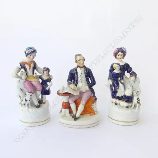 2 ANTIQUE CHINA FIGURES H.180mm (REPAIRS) + CAPTAIN JAMES COOK FLAT BACK DATING 1847 71/2 INCH