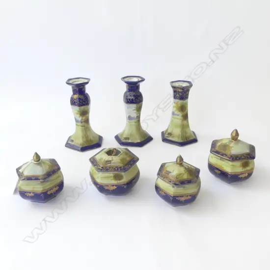 VICTORIAN JAPANESE EXPORT WARE CHINA 7 PC DRESSING TABLE SET