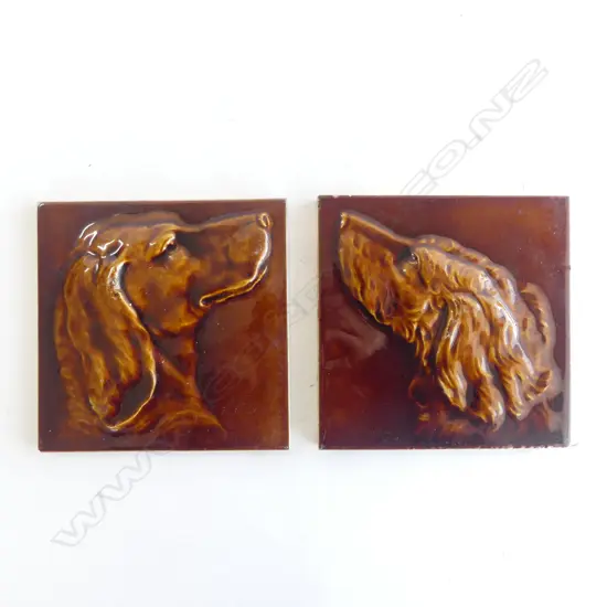 PAIR OF 19THC DOG TILES 152 x 152 x 152mm