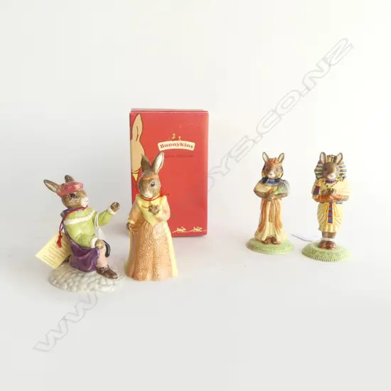 4 ROYAL DOULTON BUNNYKIN FIGURINES in original boxes; ROMEO, JULIET, TUTANKHAMUN & ANKHESENAMUN