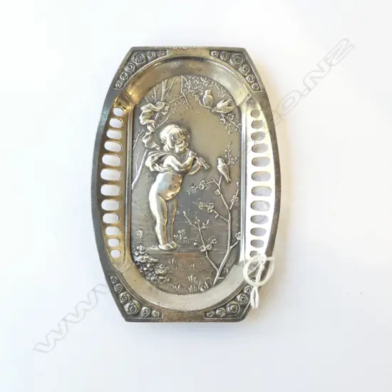 ART NOUVEAU CALLING CARD TRAY SILVER PLATED MAKER’S STAMP, L.130MM