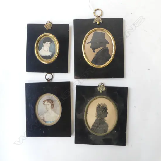 4 REGENCY PORTRAIT MINIATURES; PR SILHOUETTES + 2 YOUNG WOMEN 145x120mm