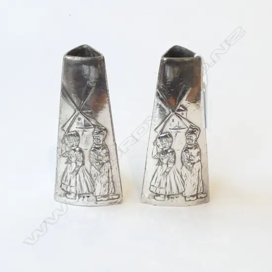 PAIR WMF ART NOUVEAU DUTCH CHILDREN SILVER PLATED VASES, H.125MM