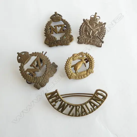 5 OLD MILITARY BADGES includes 'South Africa 1901-02 Otago' etc
