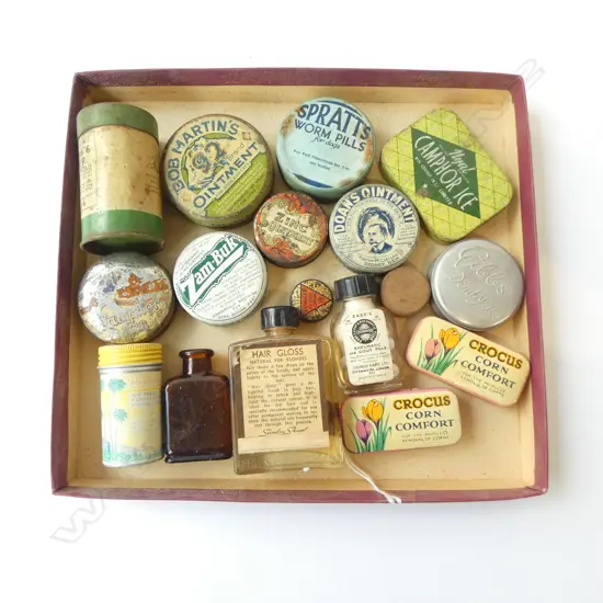 VINTAGE MEDICINAL TINS AND BOTTLES ZINC OINTMENT ETC 