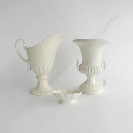 BESWICK WHITE CHINA 2 HANDLED VASE H250MM JUG H270MM & SMALL TROUGH VASE L115MM