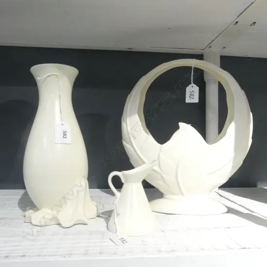BESWICK  WHITE CHINA VASE H260 BASKET VASE H300MM & SMALL JUG H100MM