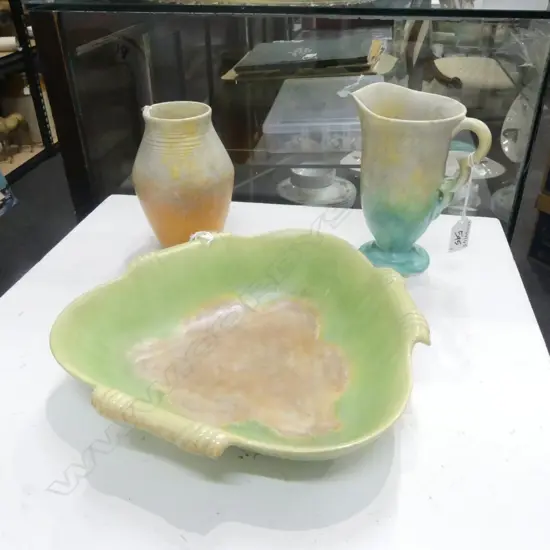 BESWICK DECO TRIANGLE BOWL DIA270MM VASE H150MM & JUG H160MM