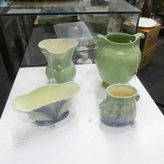 2 CROWN DEVON DECO VASES H200MM TALLEST WADE VASE H110 & SLYVAC VASE H100MM