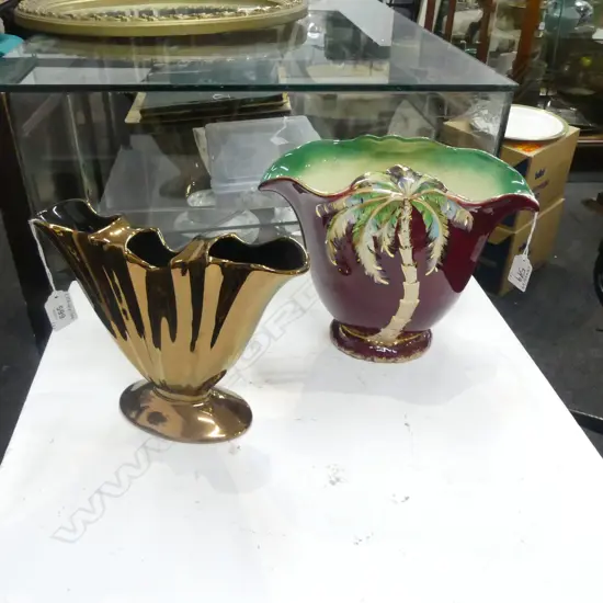 BESWICK PALM TREE VASE H210MM & BESWICK GOLD LUSTER VASE H180MM