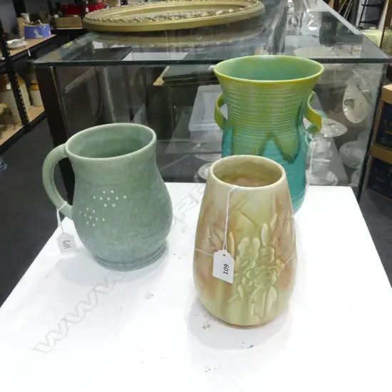 3 BESWICK DECO VASES H250MM TALLEST