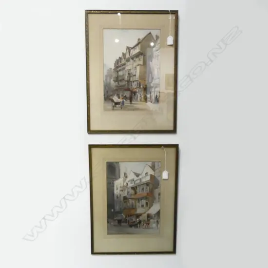2 FRAMED PRINTS BY ERNST GEORGE, FLEET STREET & OXFORD ST LONDON, 350x250mm