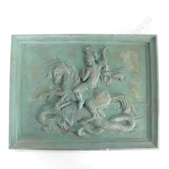 PLASTER PAINTED PLAQUE ST GEORGE & THE DRAGON