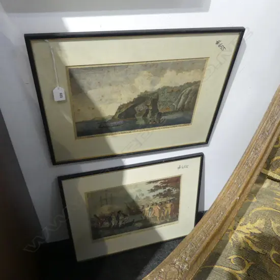 2 ETCHINGS; HIPPAH TOLOGA (foxing) & LANDING OF CAPT. COOK AT TANNA NEW HEBRIDES 230x330mm