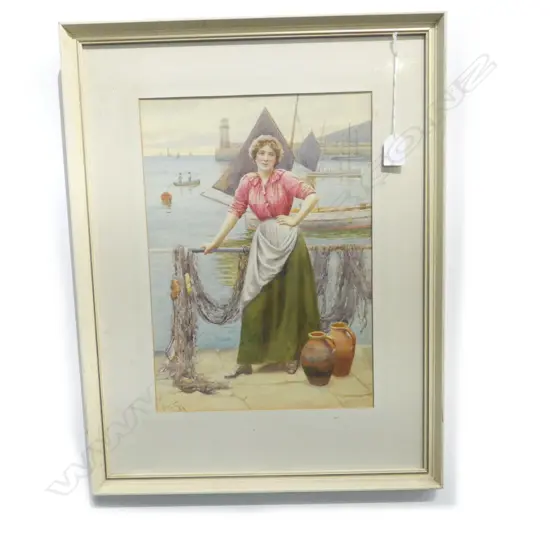 RALPH TODD 'RESTING NEWLYN HARBOUR' WC 380x270mm