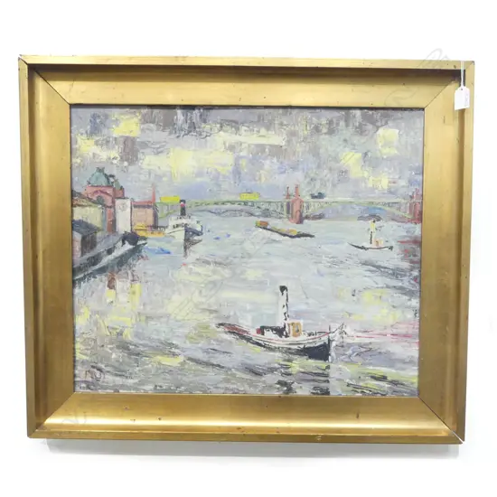 RIVER SCENE, OIL ON BOARD, INITIALLED FB 32, OIL ON BOARD 490x700mm