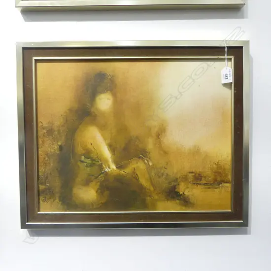 MARGERET WOOLLEY untitled seated woman  OIL ON CANVAS BOARD signed & dated 1982 verso 345 x 440mm