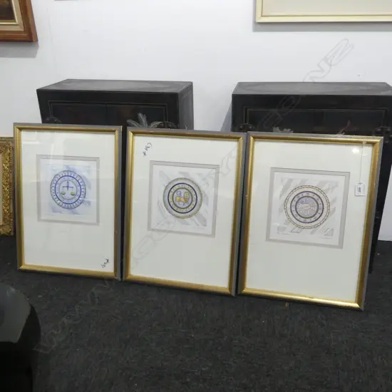 3 FRAMED PRINTS OF STAR SIGNS by MARY DE LISLE' CANCER, LEO & LIBRA 185x185mm