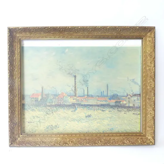 VAN GOGH PRINT 'FACTORIES AT CLICHY' 535x670mm LOOSE IN GILT FRAME 650x800mm overall