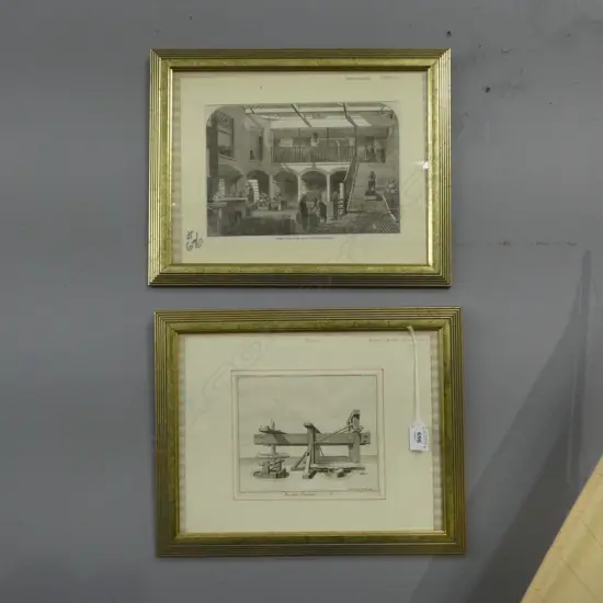 2 ANTIQUE WINE THEMED PRINTS; GILBEYS WINE STORES & 'LE GROS PRESSOIR' 145x170mm