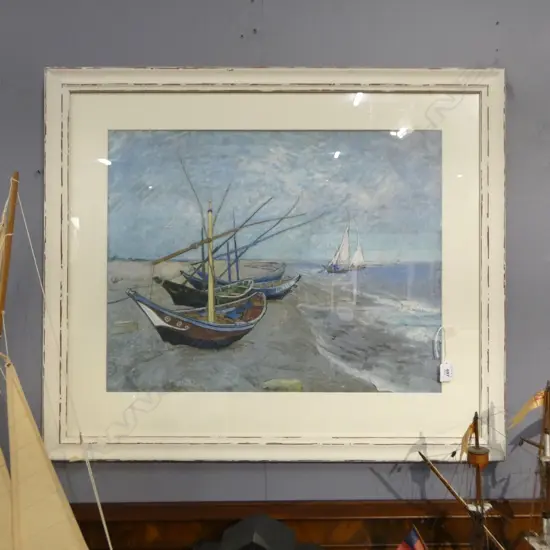 VAN GOGH, FISHING BOATS ON THE BEACH AT LES SAINTES-MARIES0DE-LA-MER, PRINT, VAN GOGH MUSEUM LABEL REVERSO, 445x570mm