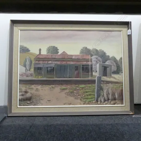 J. CHRISTENSEN, OLD RAILWAY STATION, ACRYLIC ON BOARD 535x735mm
