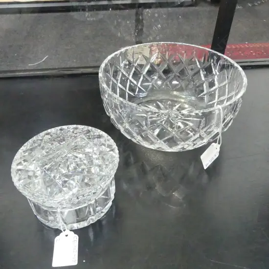 WEBB & CORBETT CRYSTAL BOWL Dia.200mm & LIDDED DISH