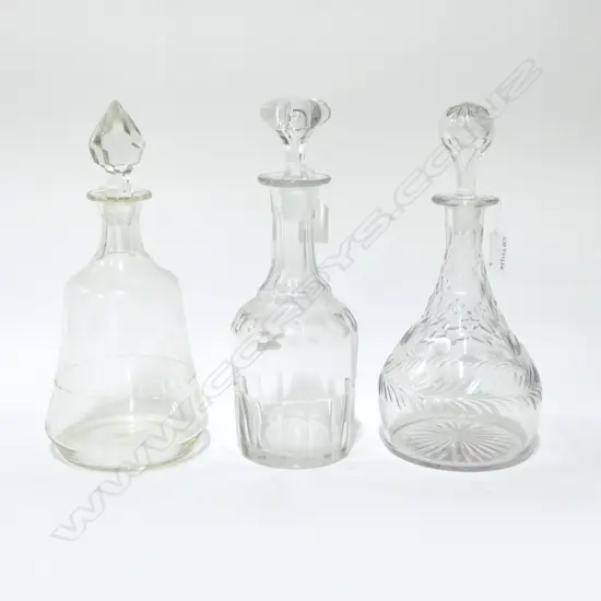 3 ANTIQUE CUT GLASS DECANTERS H290MM