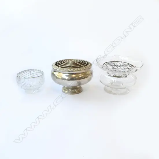 THREE ROSE BOWLS – VICT. GLASS, CRYSTAL, & ENGLISH SILVER PLATE, D.120MM-205MM