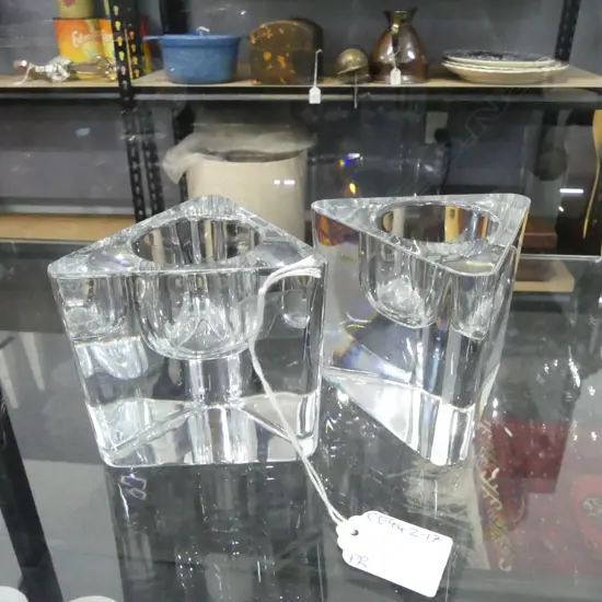 PAIR OF CRYSTAL CANDLE HOLDERS H.85mm