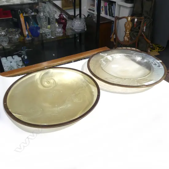 2 LG GLASS BOWLS w. GILT RIM 490mm dia